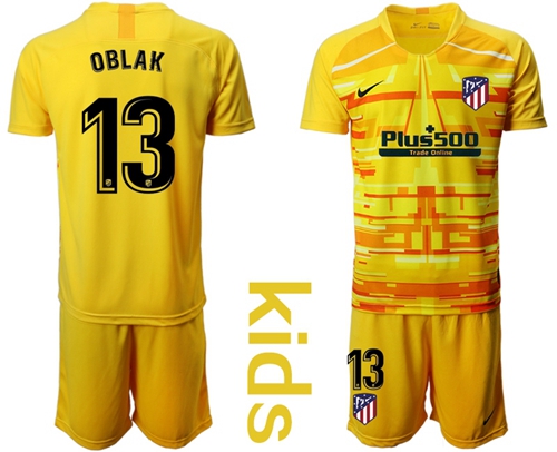 Atletico Madrid #13 Oblak Yellow Goalkeeper Kid Soccer Club Jersey