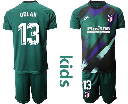 Atletico Madrid #13 Oblak Green Goalkeeper Kid Soccer Club Jersey