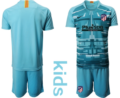 Atletico Madrid Blank Blue Goalkeeper Kid Soccer Club Jersey