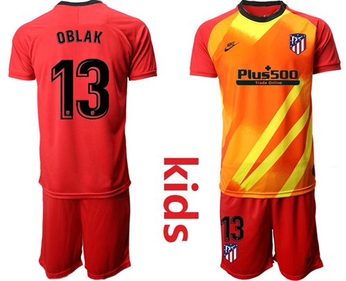 Atletico Madrid #13 Oblak Red Goalkeeper Kid Soccer Club Jersey
