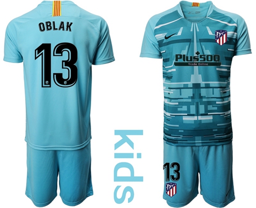 Atletico Madrid #13 Oblak Blue Goalkeeper Kid Soccer Club Jersey