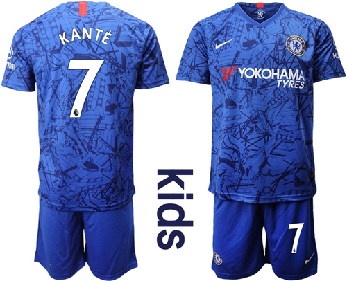Chelsea #7 Kante Blue Home Kid Soccer Club Jersey