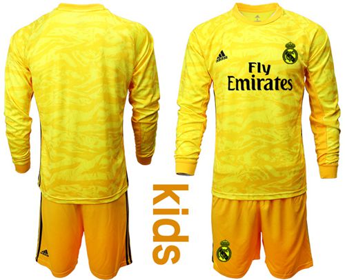 Real Madrid Blank Yellow Goalkeeper Long Sleeves Kid Soccer Club Jersey