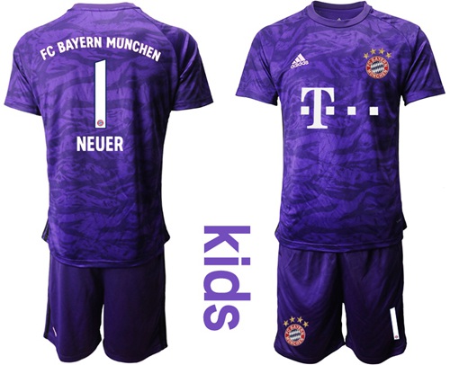 Bayern Munchen #1 Neuer Blue Goalkeeper Kid Soccer Club Jersey