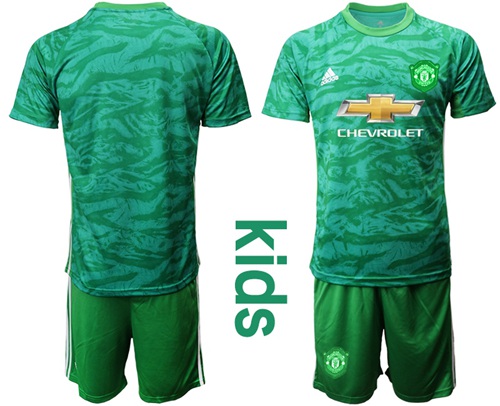 Manchester United Blank Green Goalkeeper Kid Soccer Club Jersey