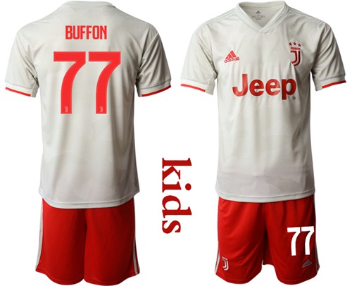 Juventus #77 Buffon Away Kid Soccer Club Jersey