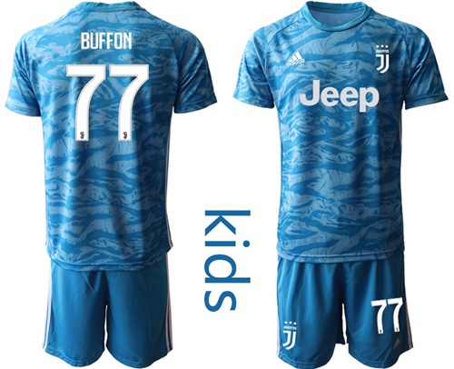 Juventus #77 Buffon Light Blue Goalkeeper Kid Soccer Club Jersey