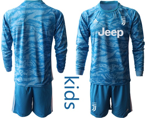 Juventus Blank Light Blue Goalkeeper Long Sleeves Kid Soccer Club Jersey
