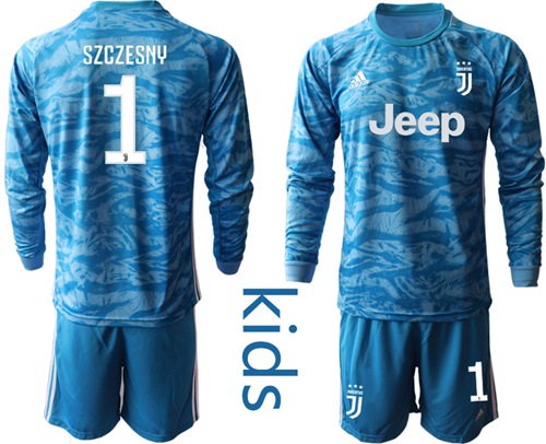 Juventus #1 Szczesny Light Blue Goalkeeper Long Sleeves Kid Soccer Club Jersey