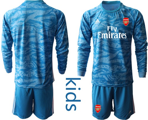 Arsenal Blank Light Blue Goalkeeper Long Sleeves Kid Soccer Club Jersey