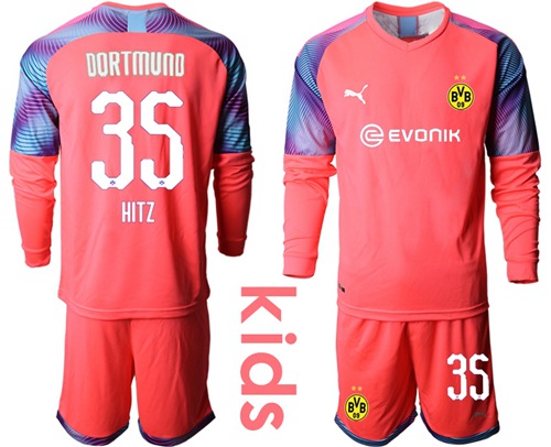 Dortmund #35 Hitz Pink Goalkeeper Long Sleeves Kid Soccer Club Jersey