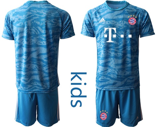 Bayern Munchen Blank Light Blue Goalkeeper Kid Soccer Club Jersey