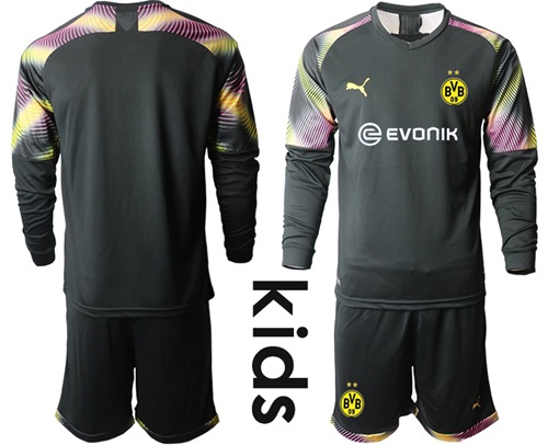 Dortmund Blank Black Goalkeeper Long Sleeves Kid Soccer Club Jersey