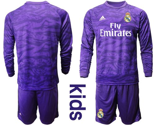 Real Madrid Blank Purple Goalkeeper Long Sleeves Kid Soccer Club Jersey
