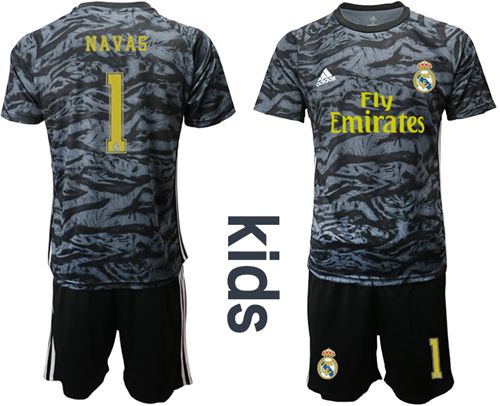 Real Madrid #1 Navas Blue Goalkeeper Kid Soccer Club Jersey