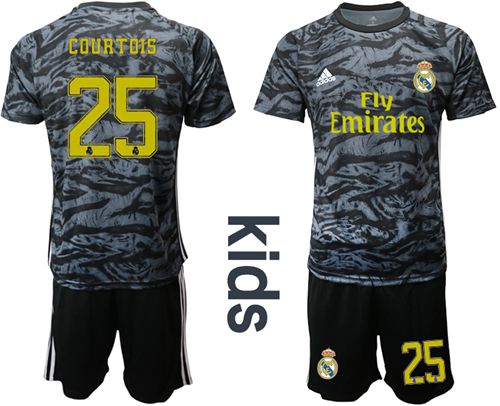 Real Madrid #25 Courtois Black Goalkeeper Kid Soccer Club Jersey