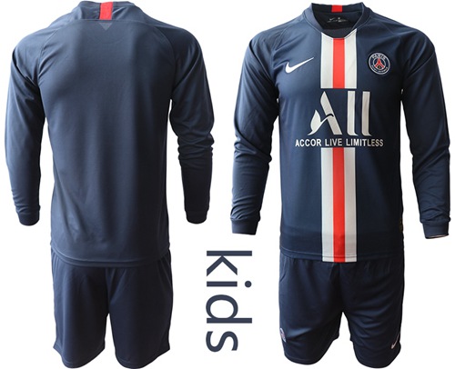 Paris Saint-Germain Blank Home Long Sleeves Kid Soccer Club Jersey