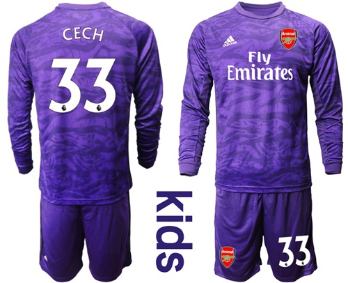 Arsenal #33 Cech Purple Long Sleeves Kid Soccer Club Jersey