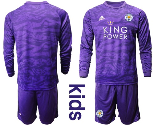 Leicester City Blank Purple Goalkeeper Long Sleeves Kid Soccer Club Jersey