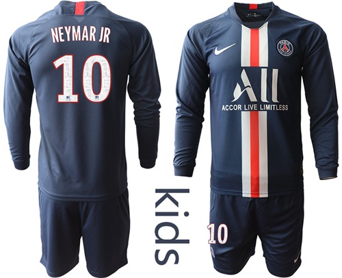 Paris Saint-Germain #10 Neymar Jr Home Long Sleeves Kid Soccer Club Jersey