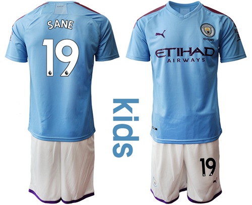 Manchester City #19 Sane Home Kid Soccer Club Jersey