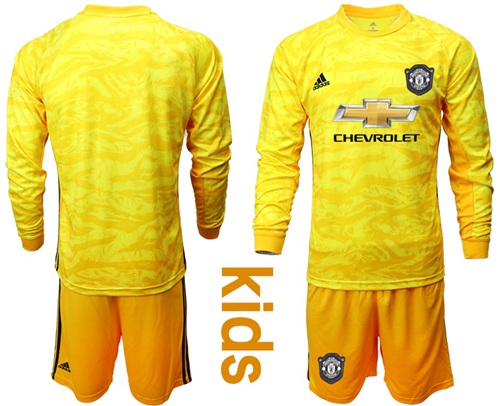 Manchester United Blank Yellow Goalkeeper Long Sleeves Kid Soccer Club Jersey