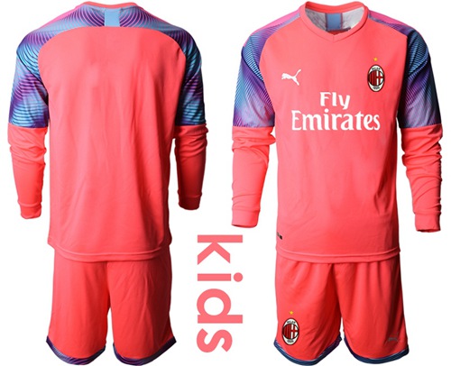 AC Milan Blank Pink Goalkeeper Long Sleeves Kid Soccer Club Jersey