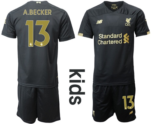 Liverpool #13 A.Becker Black Goalkeeper Kid Soccer Club Jersey