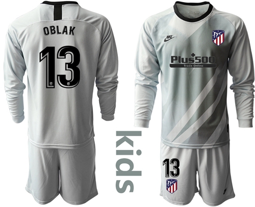 Atletico Madrid #13 Oblak Grey Goalkeeper Long Sleeves Kid Soccer Club Jersey