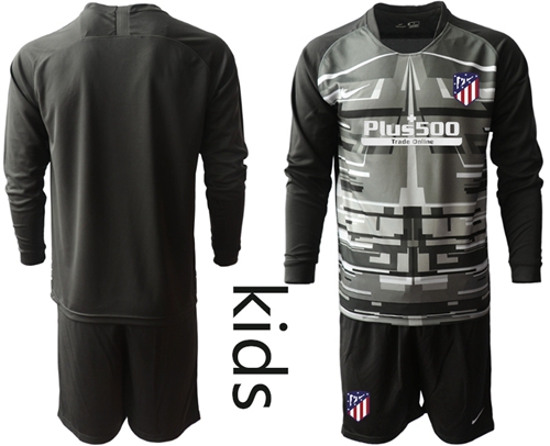 Atletico Madrid Blank Black Goalkeeper Long Sleeves Kid Soccer Club Jersey