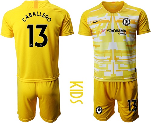 Chelsea #13 Caballero Yellow Goalkeeper Kid Soccer Club Jersey