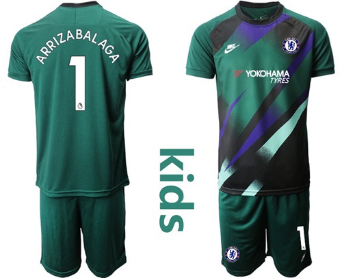 Chelsea #1 Arrizabalaga Black Goalkeeper Kid Soccer Club Jersey