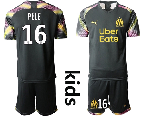 Marseille #16 Pele Black Goalkeeper Kid Soccer Club Jersey