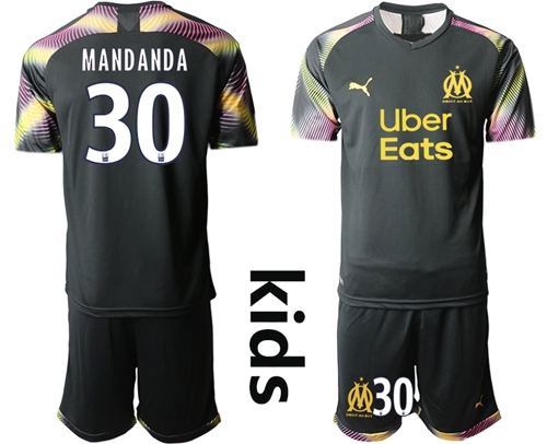 Marseille #30 Mandanda Black Goalkeeper Kid Soccer Club Jersey