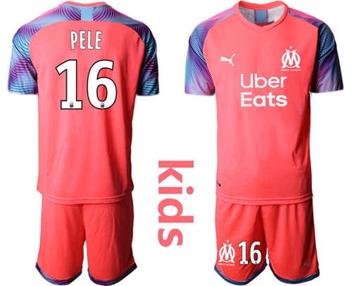 Marseille #16 Pele Pink Goalkeeper Kid Soccer Club Jersey