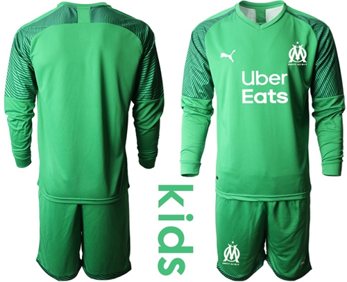 Marseille Blank Green Goalkeeper Long Sleeves Kid Soccer Club Jersey
