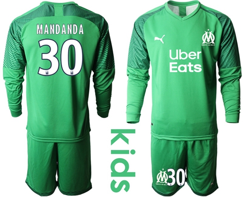 Marseille #30 Mandanda Green Goalkeeper Long Sleeves Kid Soccer Club Jersey