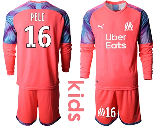 Marseille #16 Pele Pink Goalkeeper Long Sleeves Kid Soccer Club Jersey