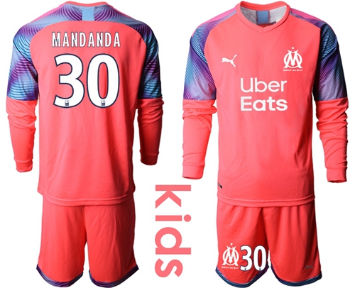 Marseille #30 Mandanda Pink Goalkeeper Long Sleeves Kid Soccer Club Jersey