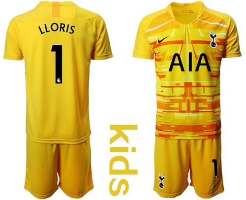 Tottenham Hotspur #1 Lloris Yellow Goalkeeper Kid Soccer Club Jersey