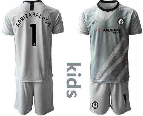 Chelsea #1 Arrizabalaga Grey Goalkeeper Kid Soccer Club Jersey