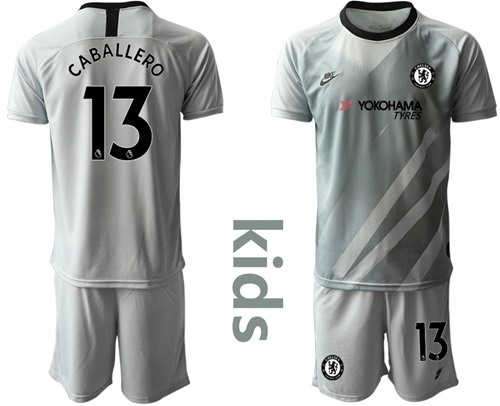Chelsea #13 Caballero Grey Goalkeeper Kid Soccer Club Jersey