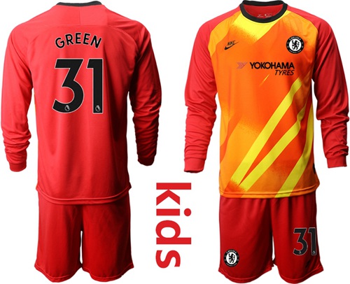 Chelsea #31 Green Red Goalkeeper Long Sleeves Kid Soccer Club Jersey
