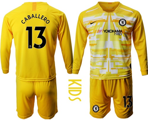 Chelsea #13 Caballero Yellow Goalkeeper Long Sleeves Kid Soccer Club Jersey