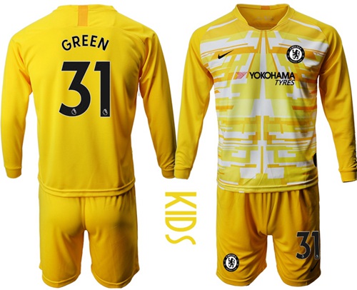 Chelsea #31 Green Yellow Goalkeeper Long Sleeves Kid Soccer Club Jersey