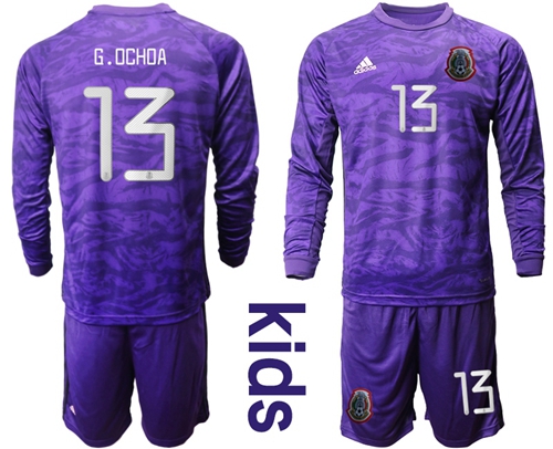 Mexico #13 G.Ochoa Purple Goalkeeper Long Sleeves Kid Soccer Country Jersey