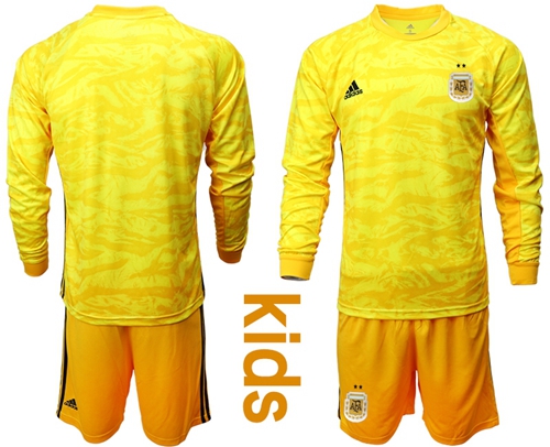 Argentina Blank Yellow Long Sleeves Goalkeeper Kid Soccer Country Jersey