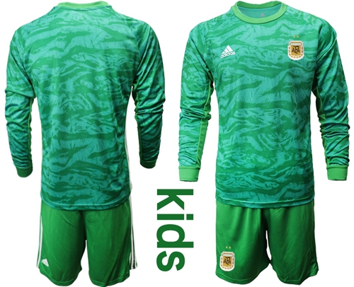 Argentina Blank Green Long Sleeves Goalkeeper Kid Soccer Country Jersey