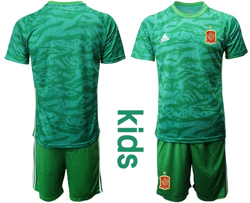 Spain Blank Green Goalkeeper Kid Soccer Country Jersey