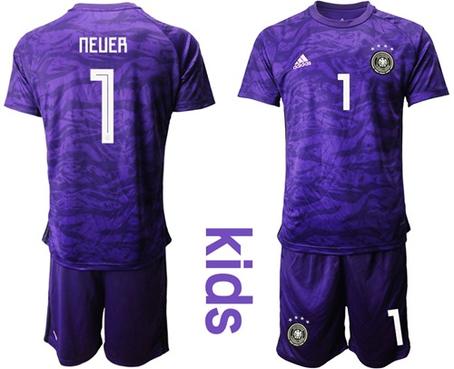 Germany #1 Neuer Purple Goalkeeper Kid Soccer Country Jersey
